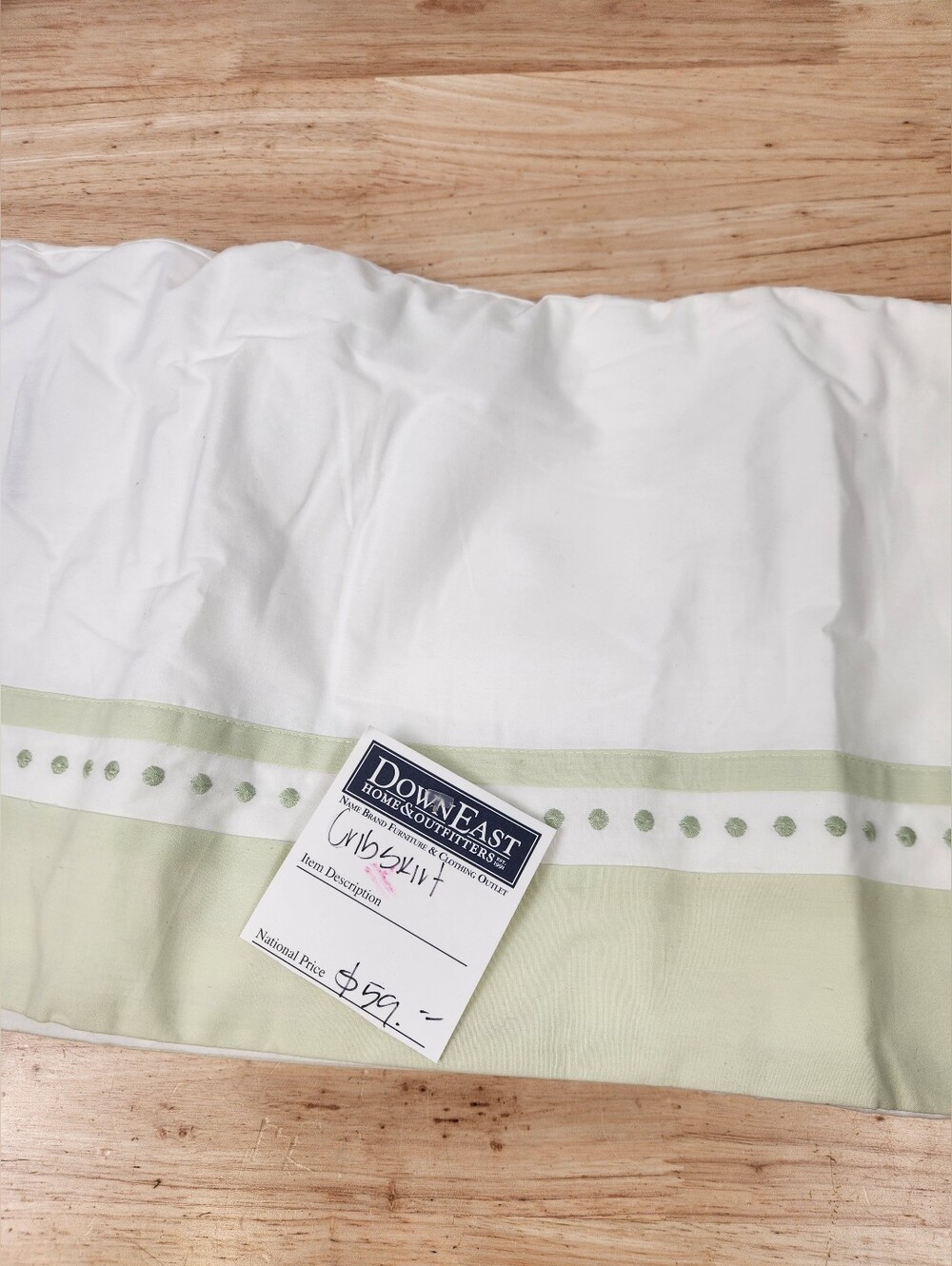 Pottery Barn Kids Sage Green White Crib Bed Skirt 28"x52" 100% Cotton NOS Dots